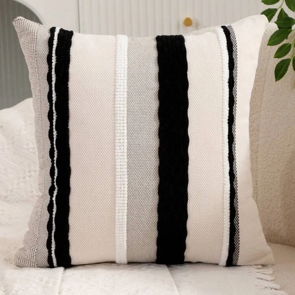 Black and White Textured Throw Pillow Cover